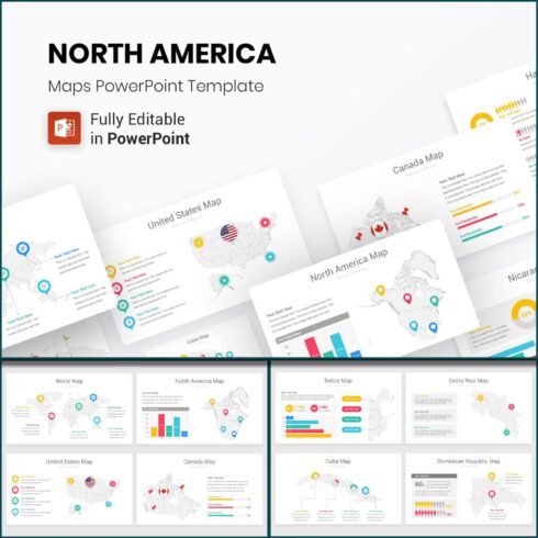 North America Maps PowerPoint Template cover image.