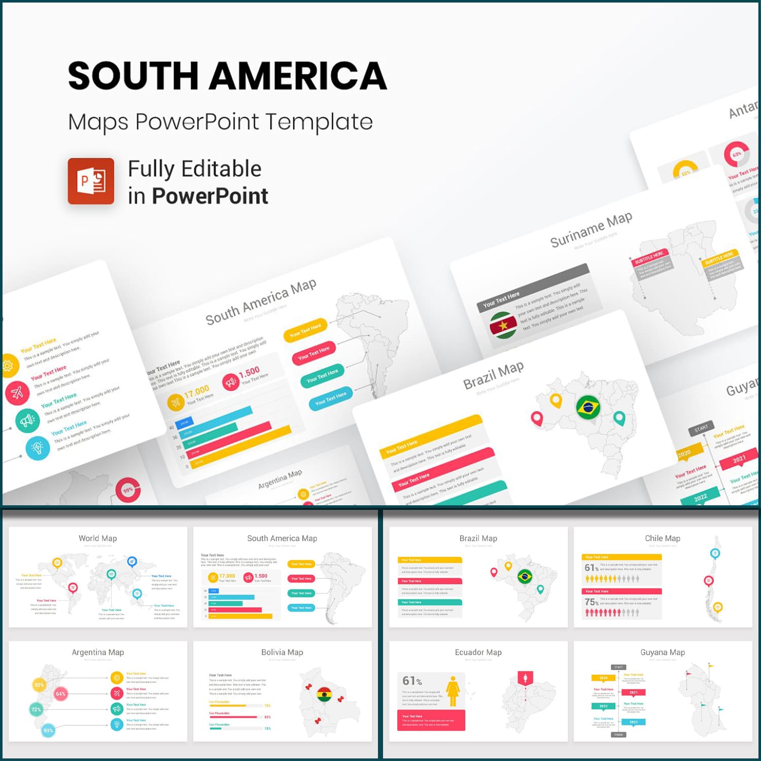 South America Maps PowerPoint Template cover image.