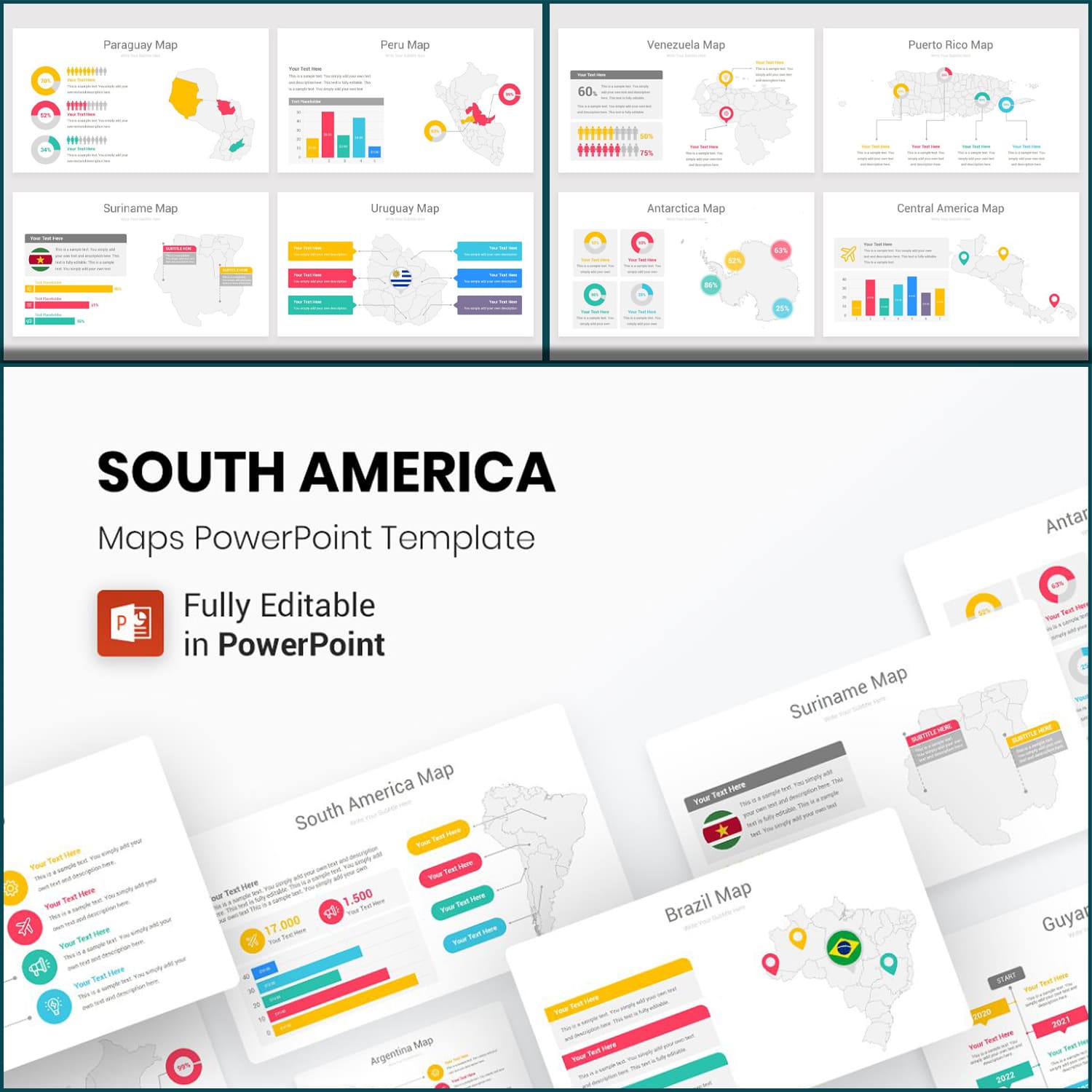south america maps powerpoint template.