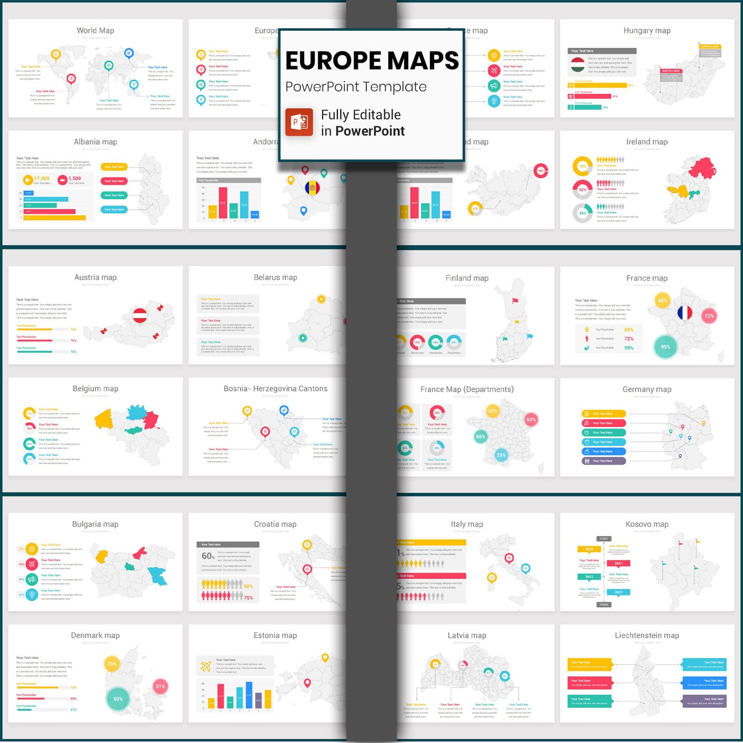 Europe Maps PowerPoint Template cover image.