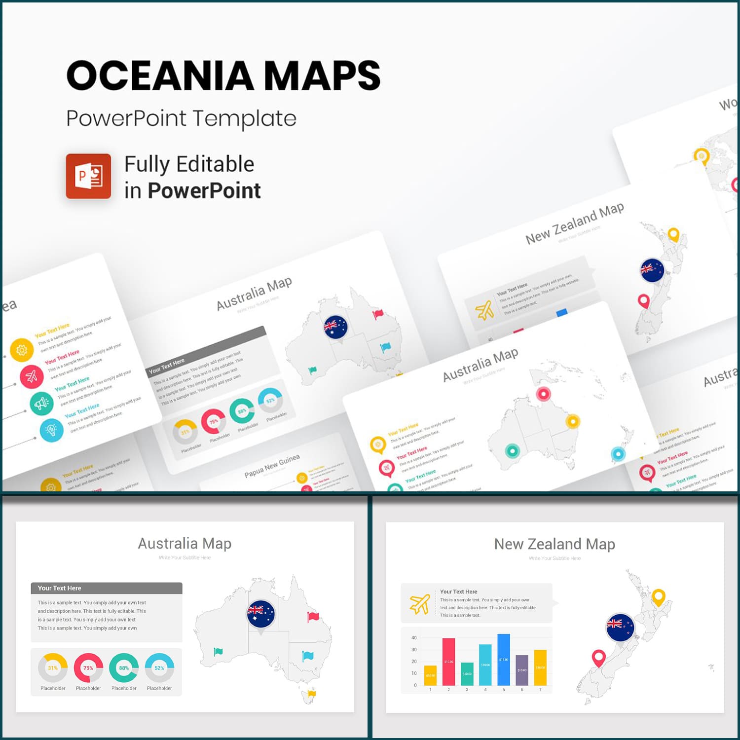 Oceania Maps PowerPoint Template cover image.