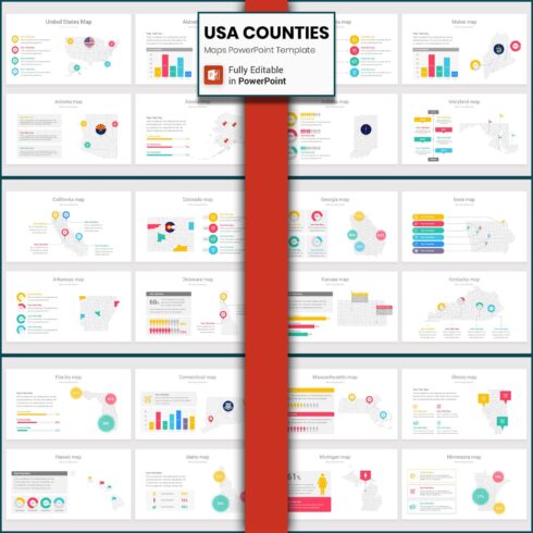 USA Counties Maps PowerPoint Template cover image.
