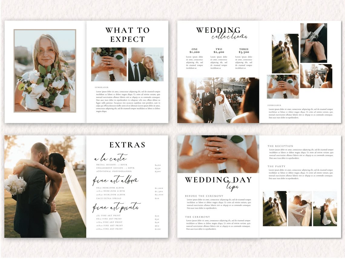 Pages with color pictures on the theme of the wedding.