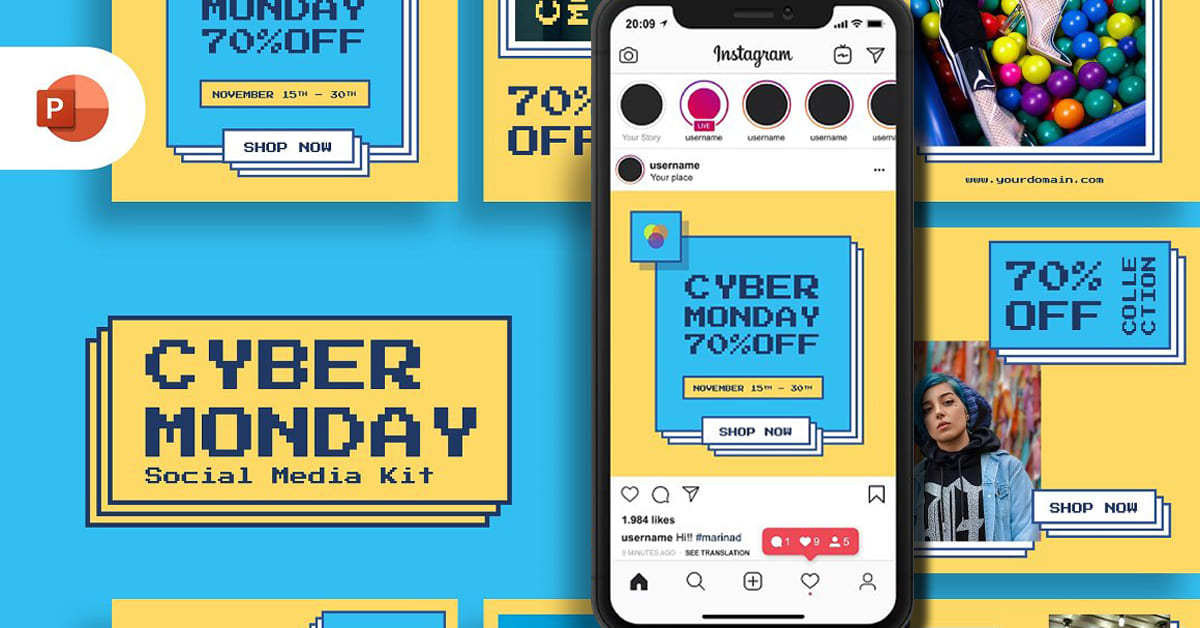 Cyber Monday Social Media Kit PPTX facebook image.