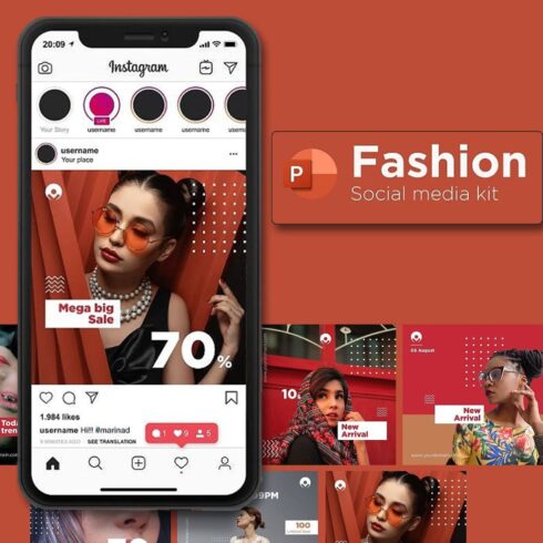 Fashion Social Media Kit PowerPoint cover image.