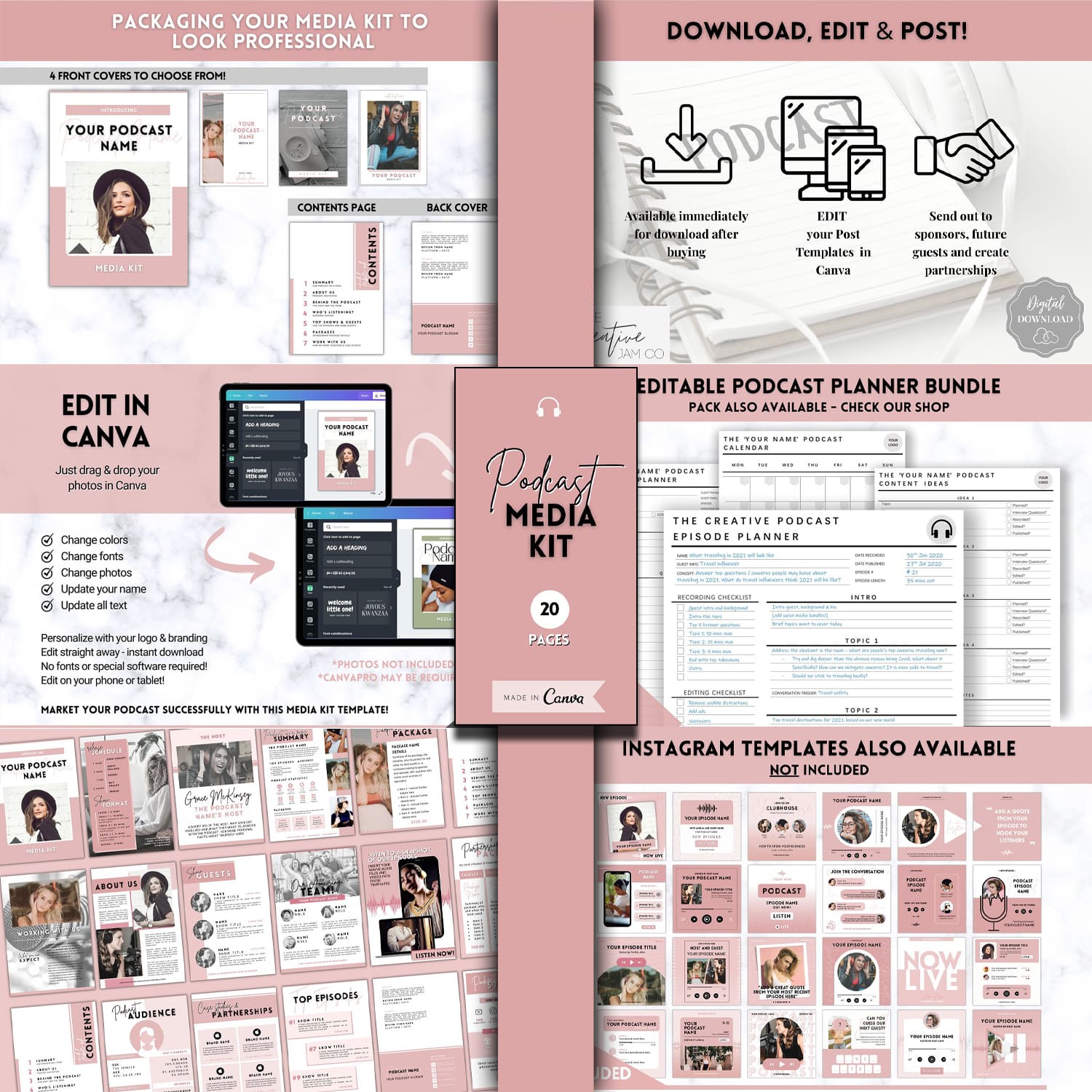 20 page podcast media kit template for influencers.