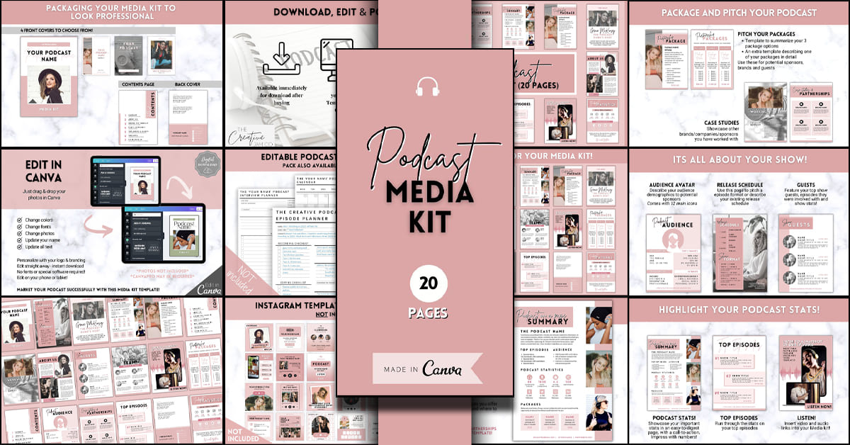 20 Page Podcast Media Kit Template facebook image.