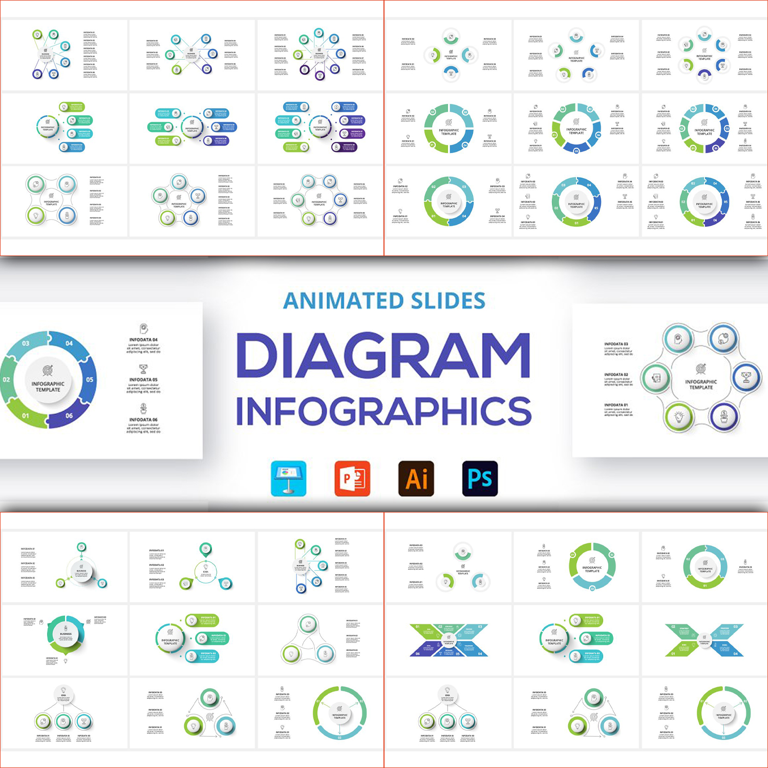 Prints of diagrams animated infographics.