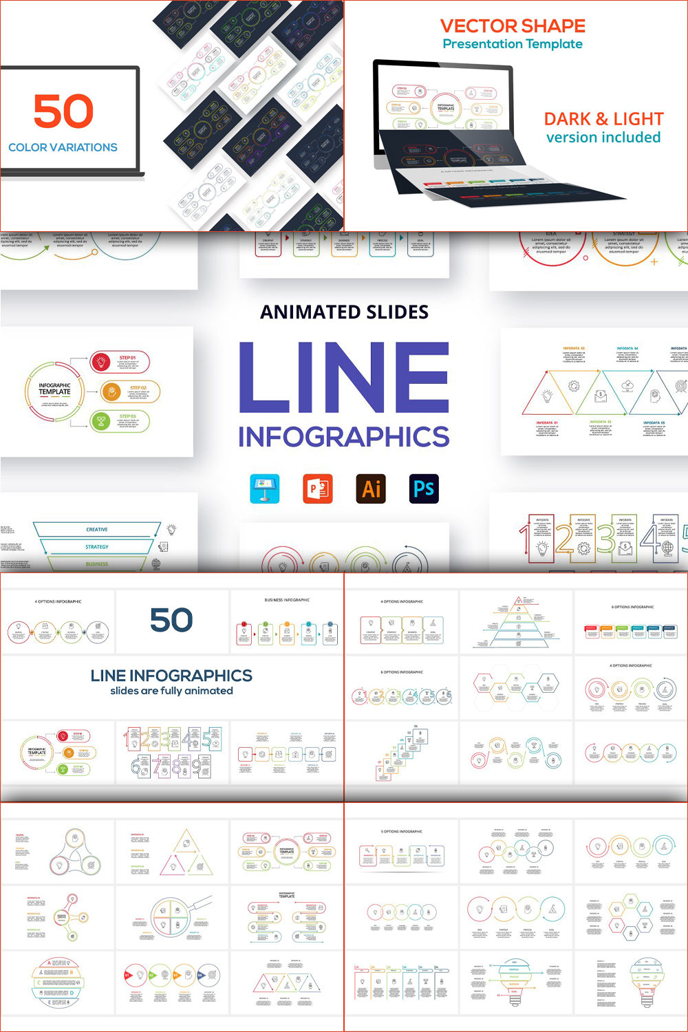 Line animated infographics of pinterest.