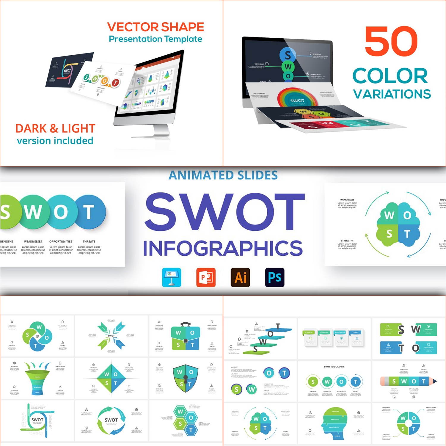 Swot animated infographics preview.