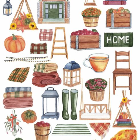 Cozy Fall Watercolor Clipart | Master Bundles