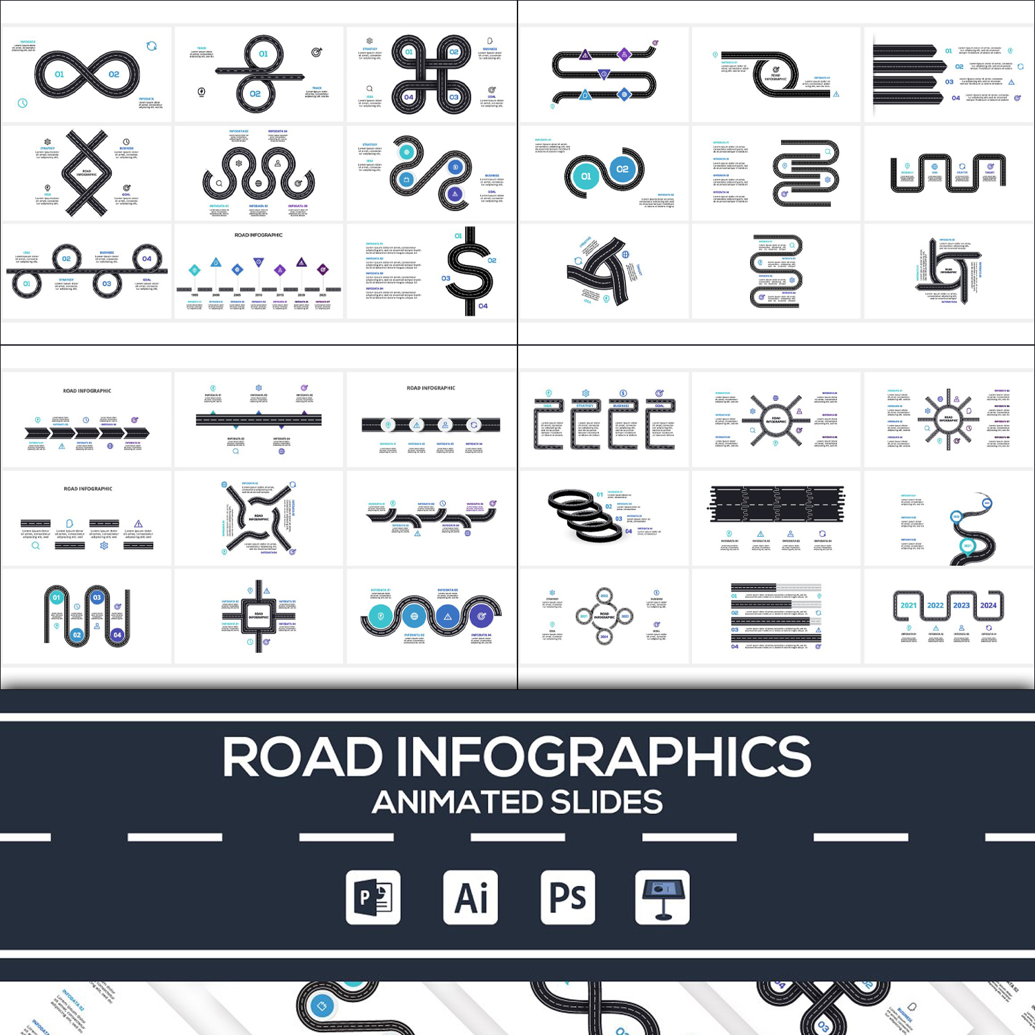 Prints of road animated infographics.