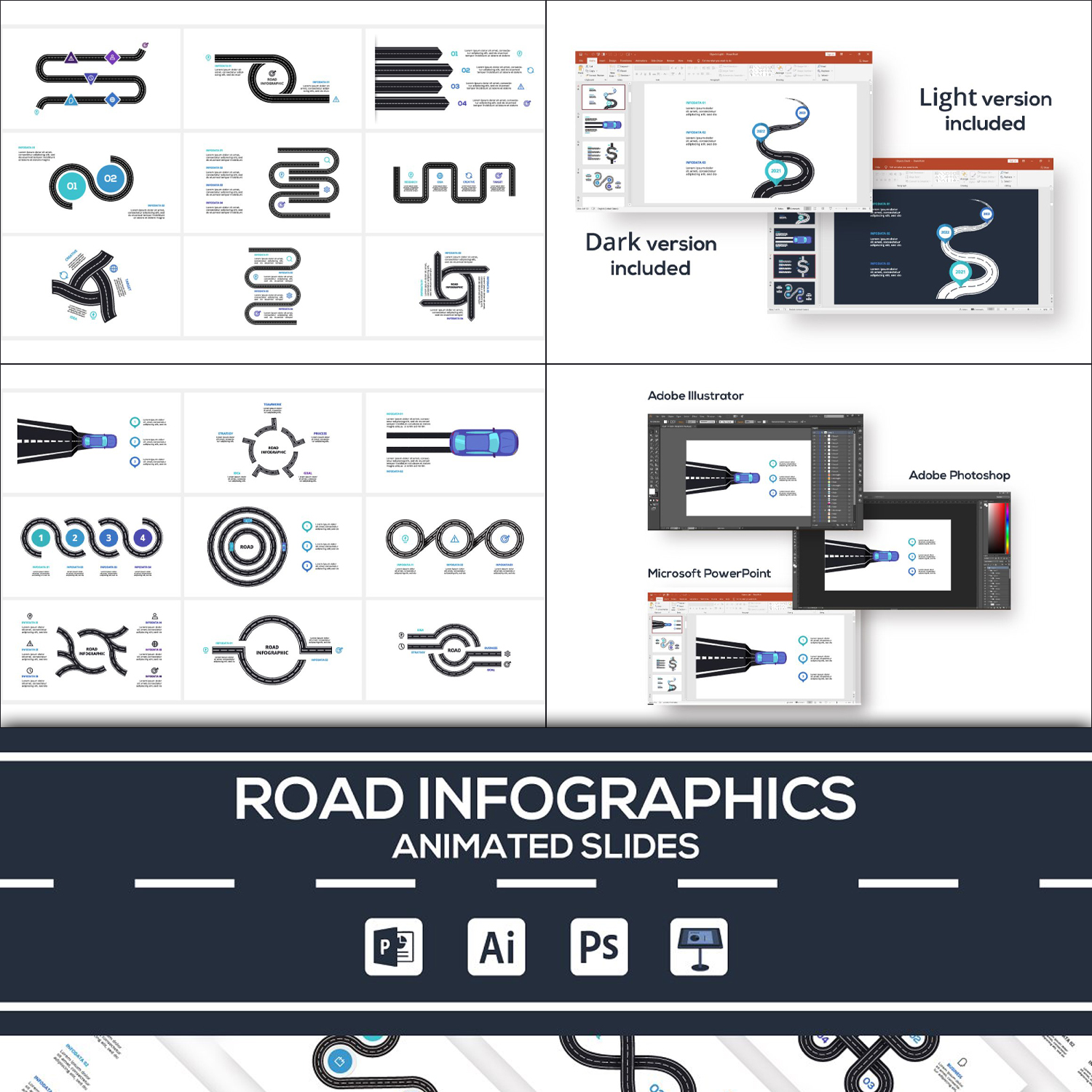 Road animated infographics preview.