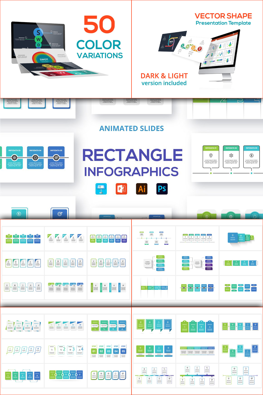 Rectangles animated infographics of pinterest.