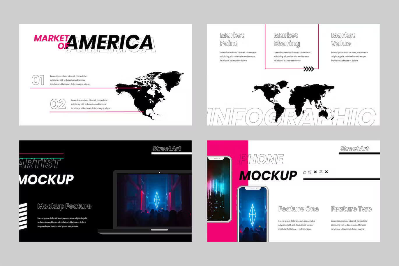 Market of America and Phone Mockup of Artist Powerpoint Presentation.