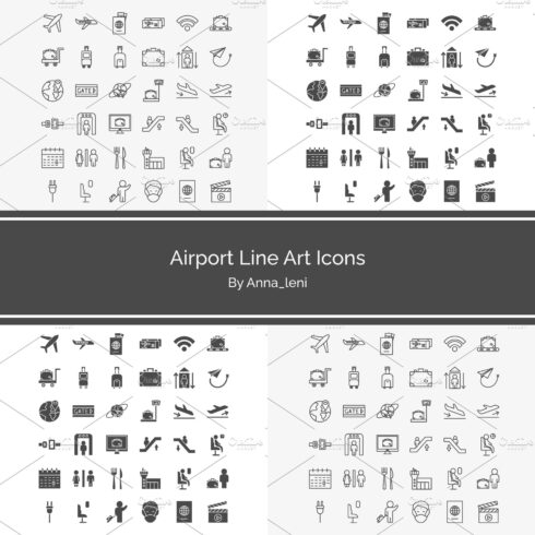 Airport line art icons preview.