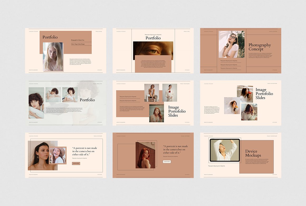 Different slides with images of girls.