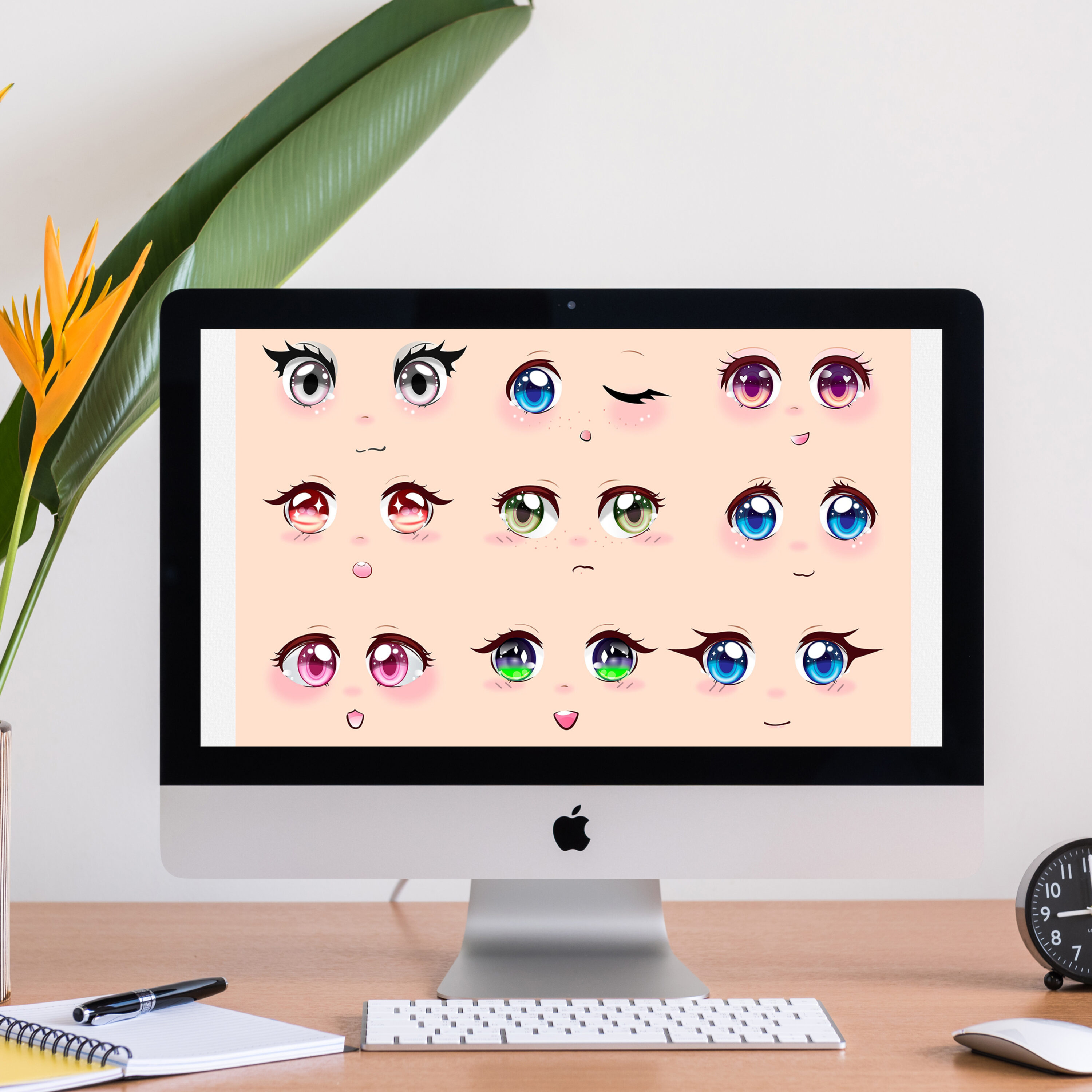 Anime face expressions and eyes clipart. png preview.