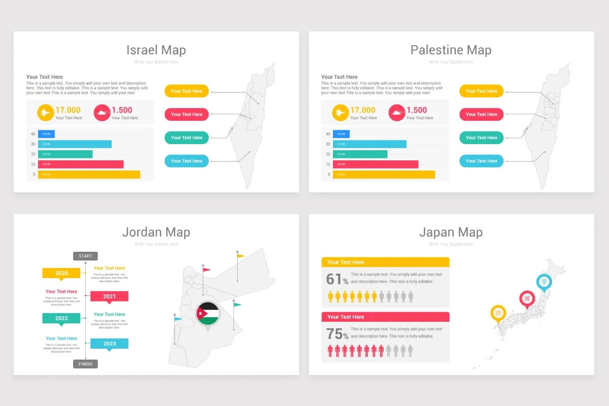 asia maps powerpoint, israel, palestine, jordan, japan maps.