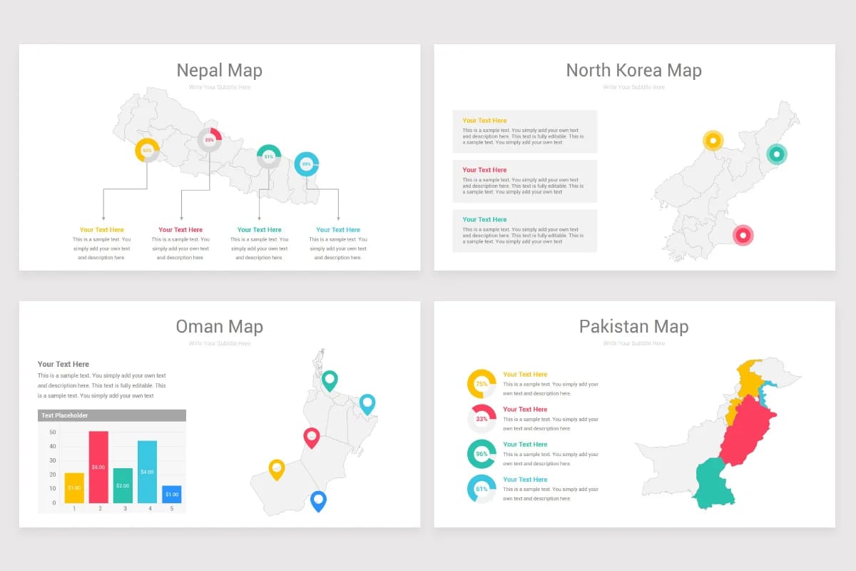 asia maps powerpoint, nepal, north corea, nepal, pakistan maps.