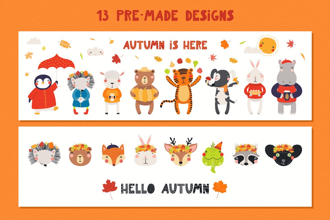 Print with animals on an autumn theme.