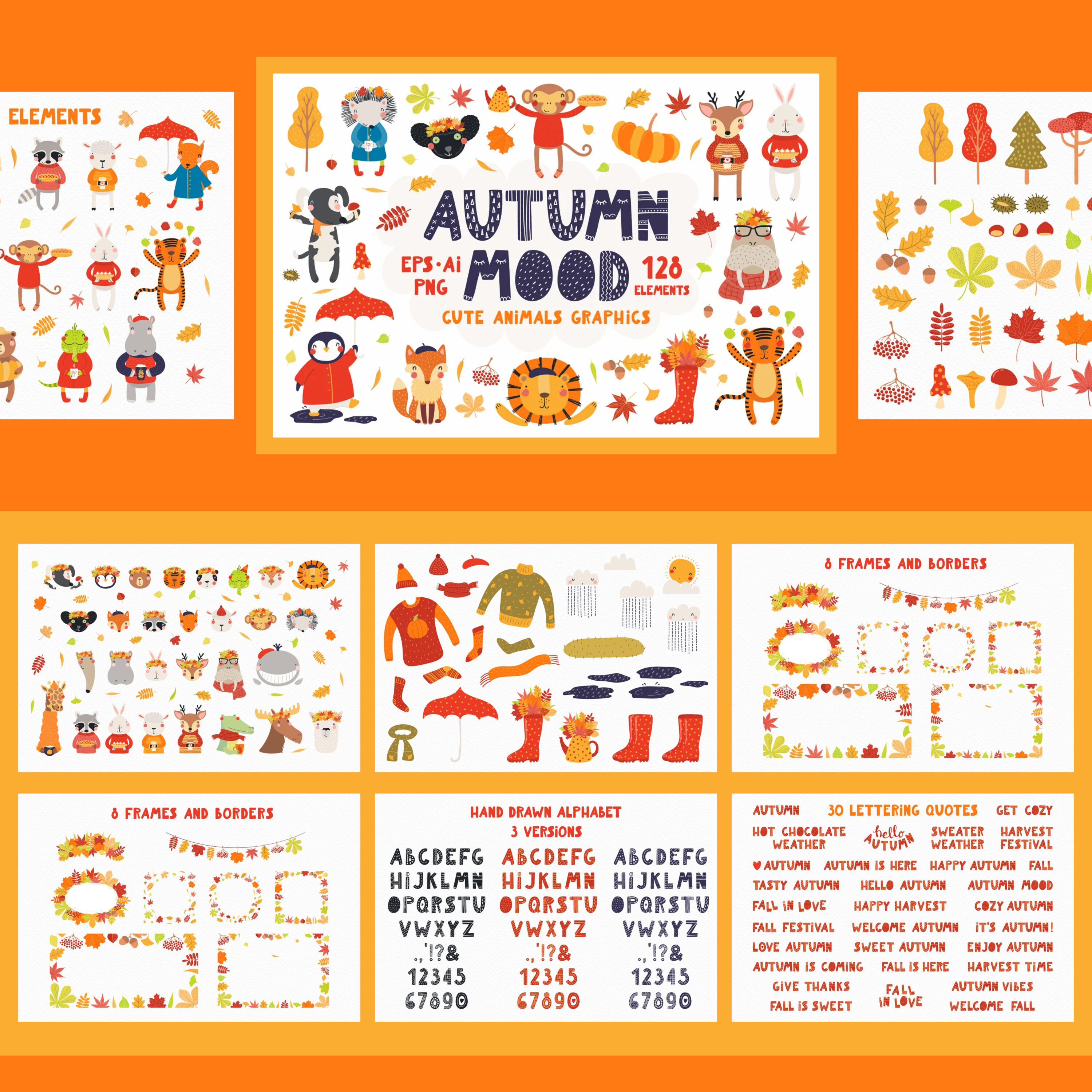 Prints of autumn mood cute animals graphics.