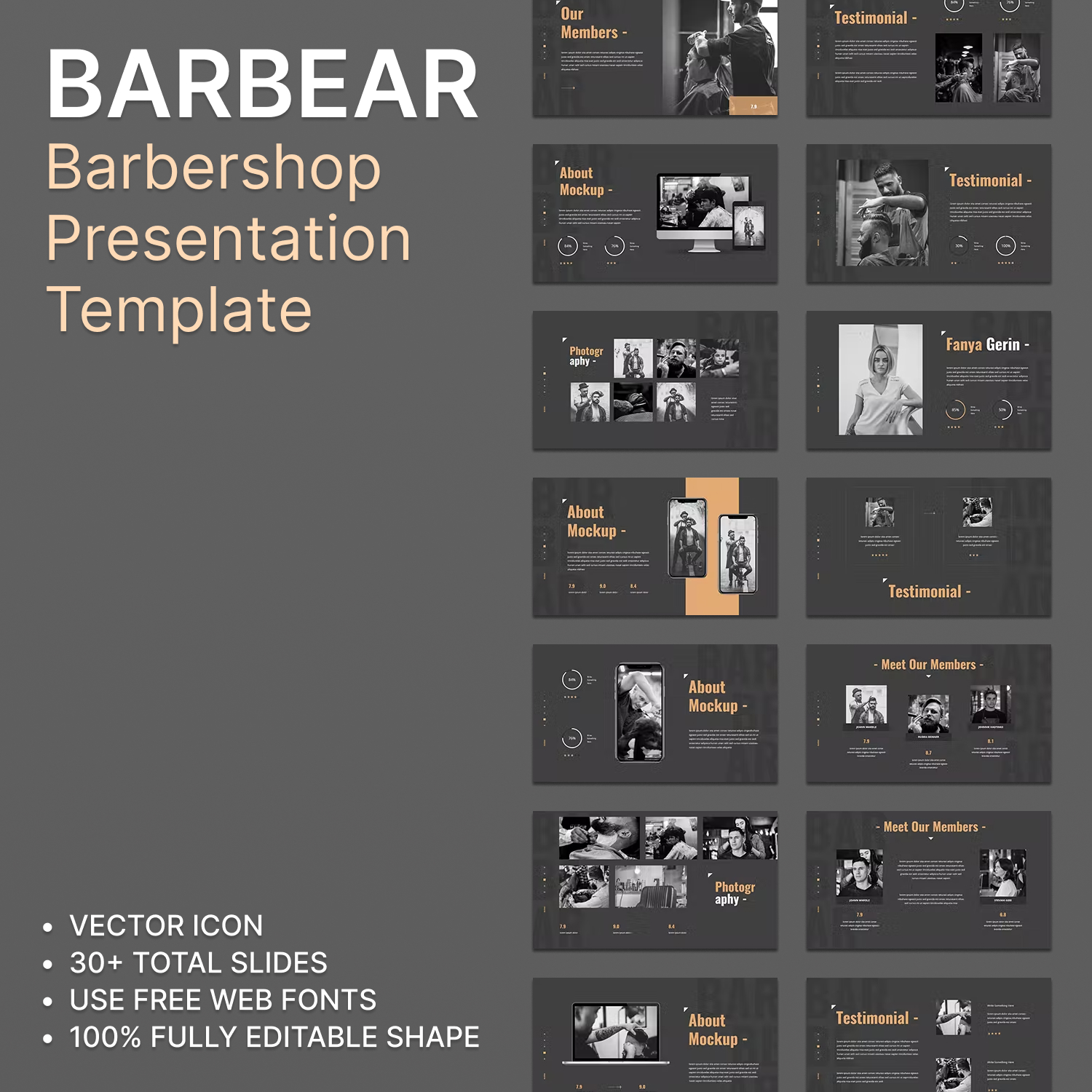 Prints of barbear barbershop presentation template.