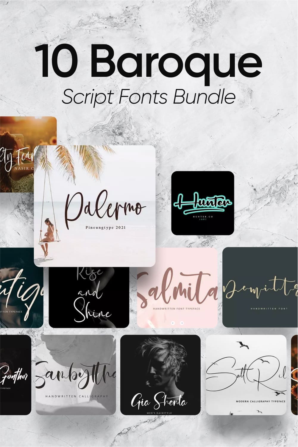 Baroque script fonts bundle Pinterest preview.