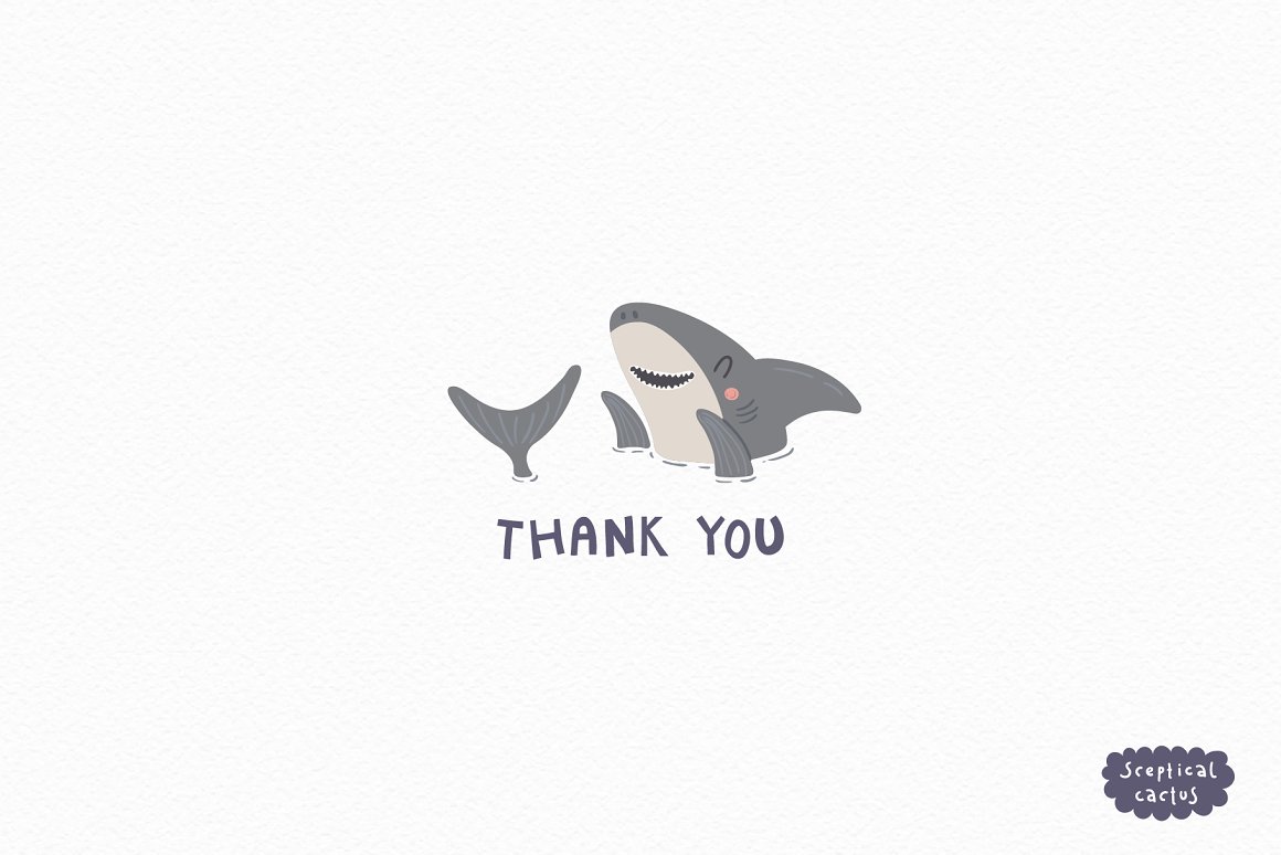 Thank you inscription with a picture of a shark.