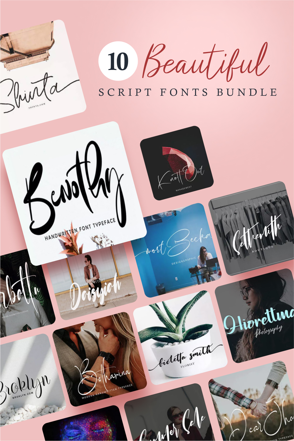 Beautiful script fonts bundle main Pinterest preview.