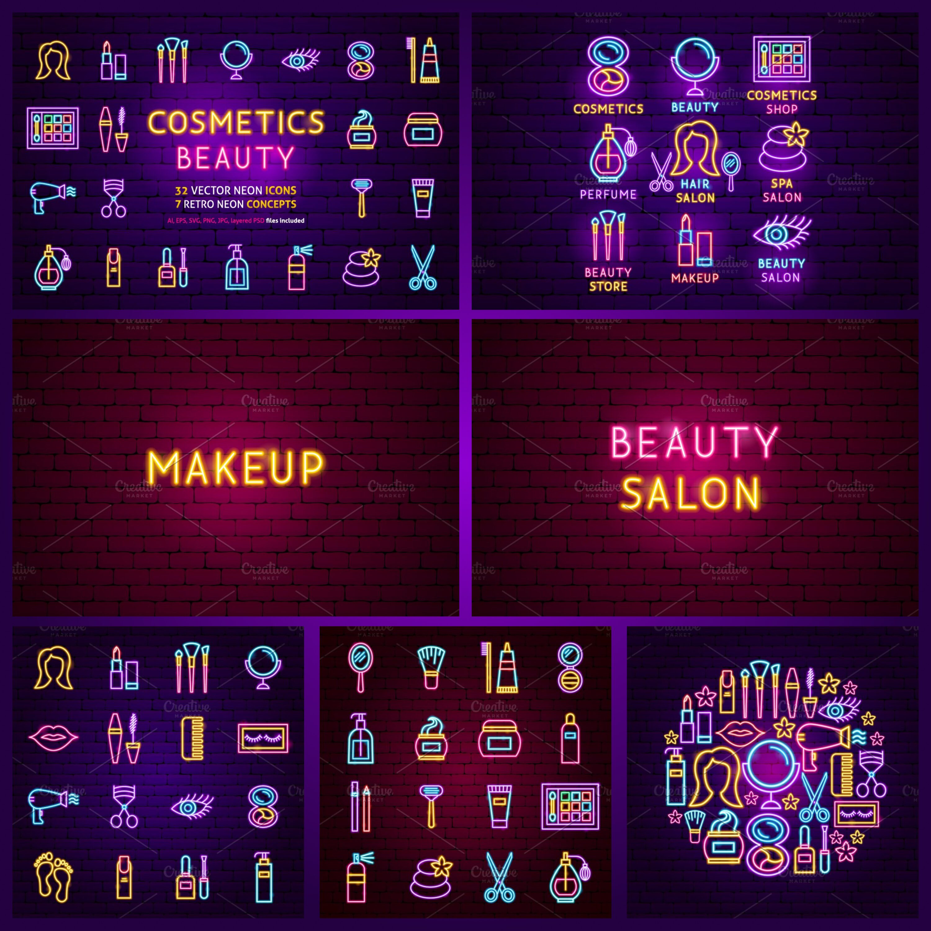 Prints of beauty cosmetics neon.