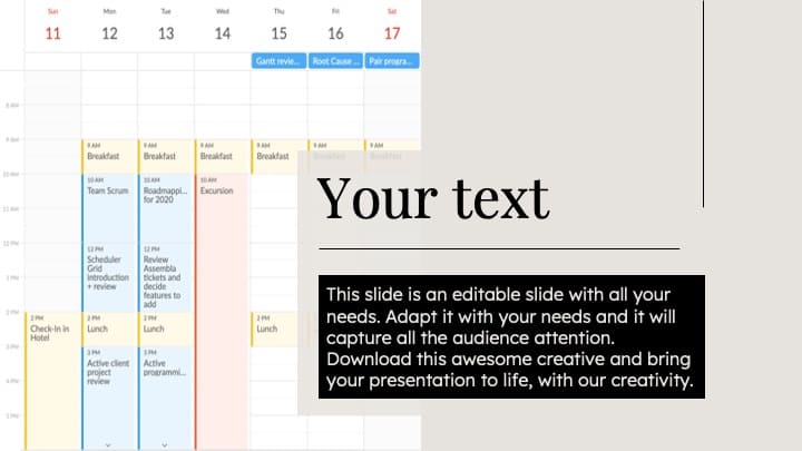 Slide with history and calendar.