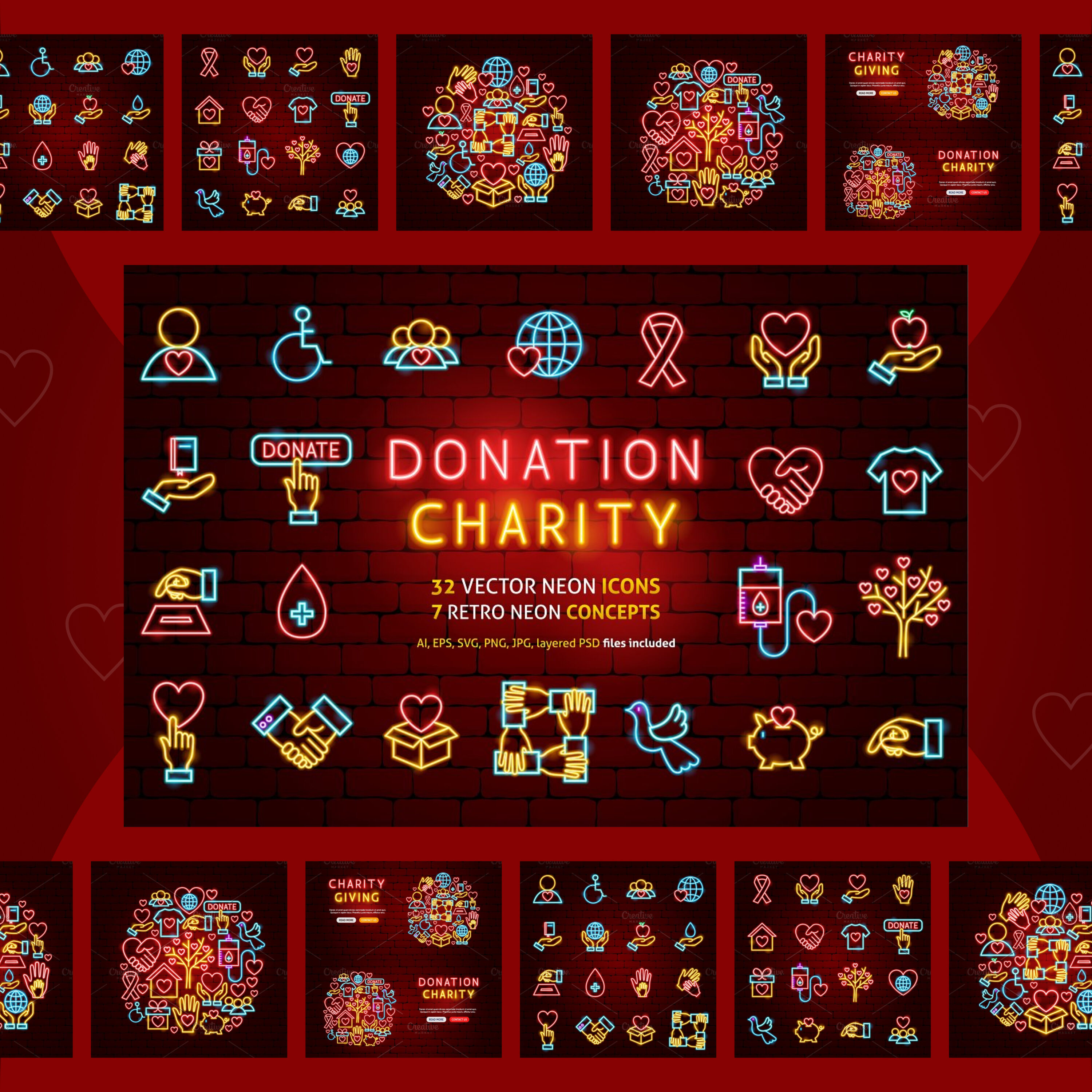 Charity donation neon image preview.