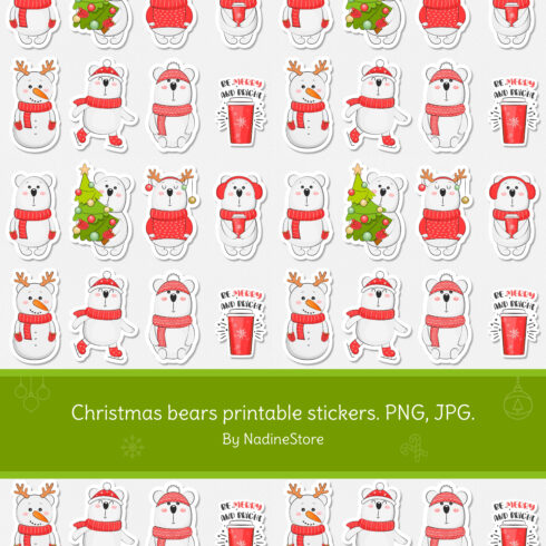 Prints of christmas bears printable stickers.
