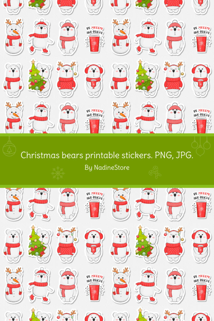 Christmas Bears Printable Stickers. PNG, JPG. – MasterBundles