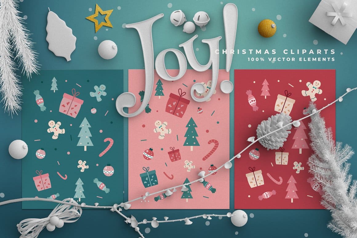 Christmas Clipart Vector And PNG Kit Preview 1.