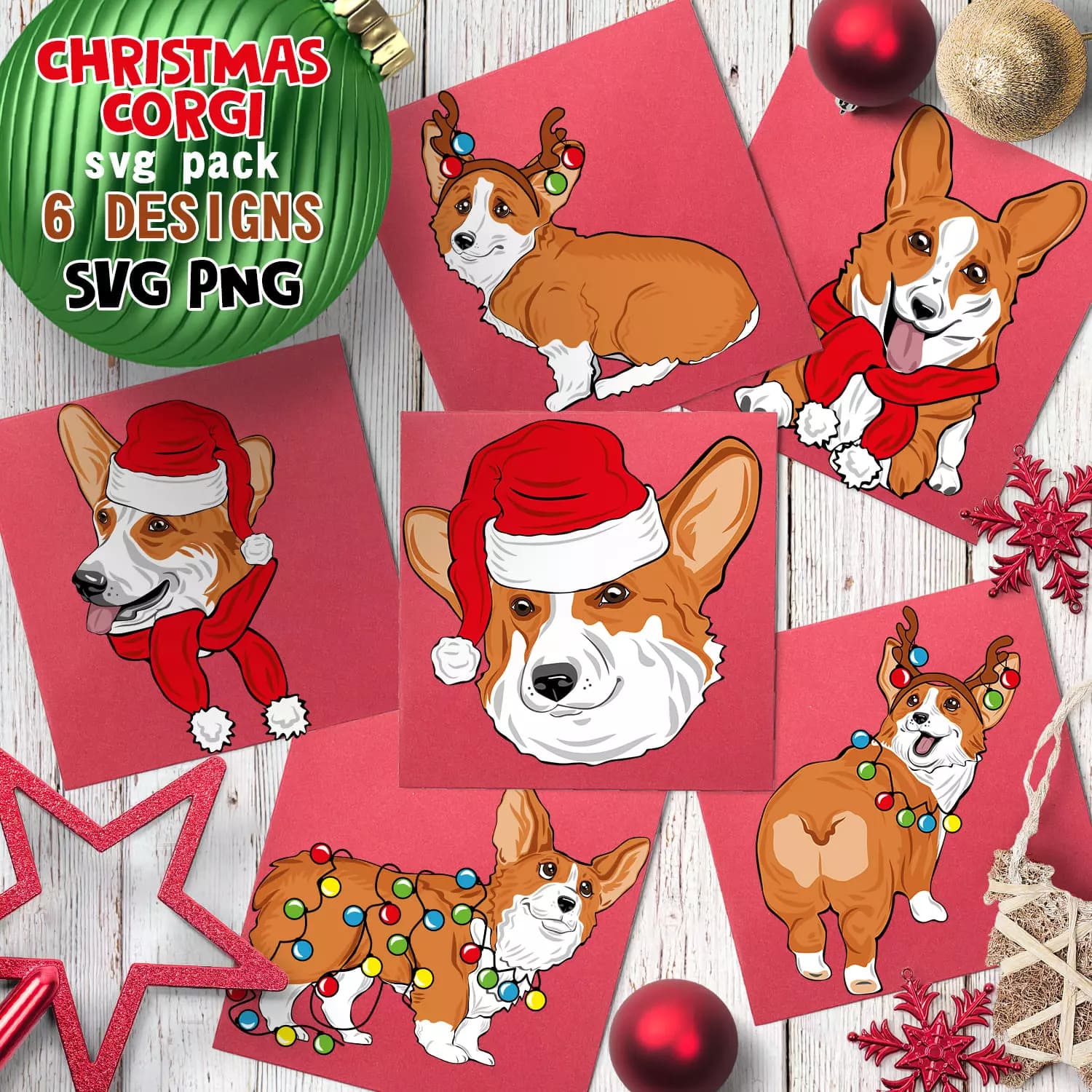 Group of christmas cards with a corgi wearing a santa hat.