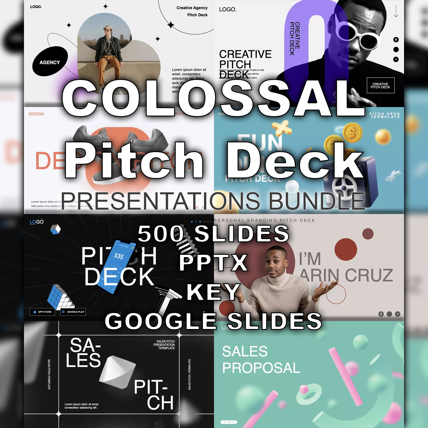 Colossal Pitch Deck Presentations Bundle 500 Slides PPTX Key Google Slides 1500 1500 1.