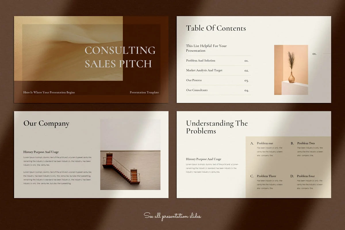 consulting presentation template for different types of presentations.