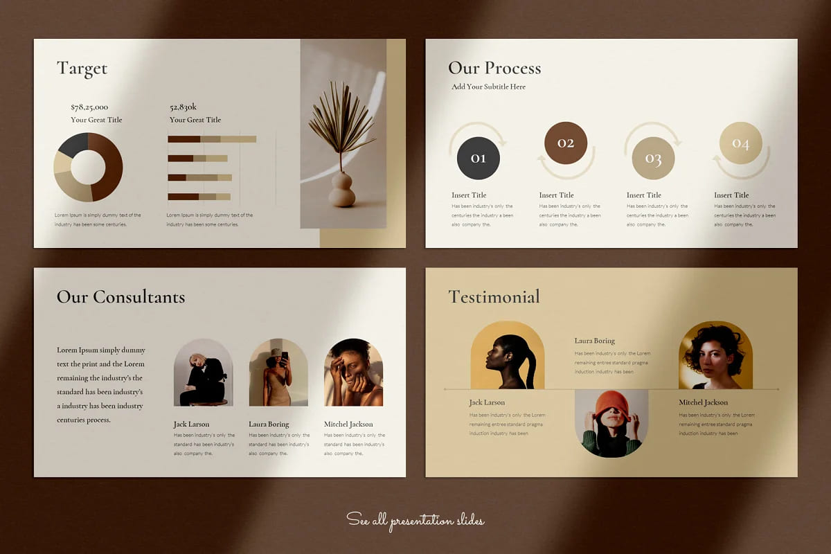 consulting presentation template, editable colors.