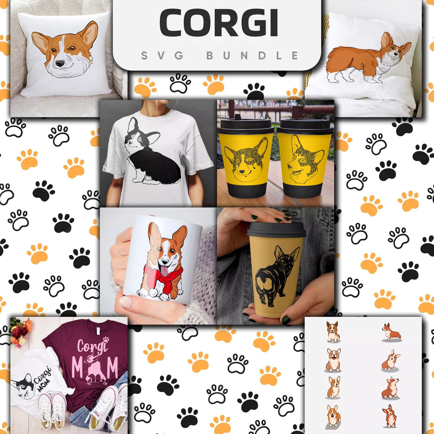 Collage of photos with a corgi t - shirt.