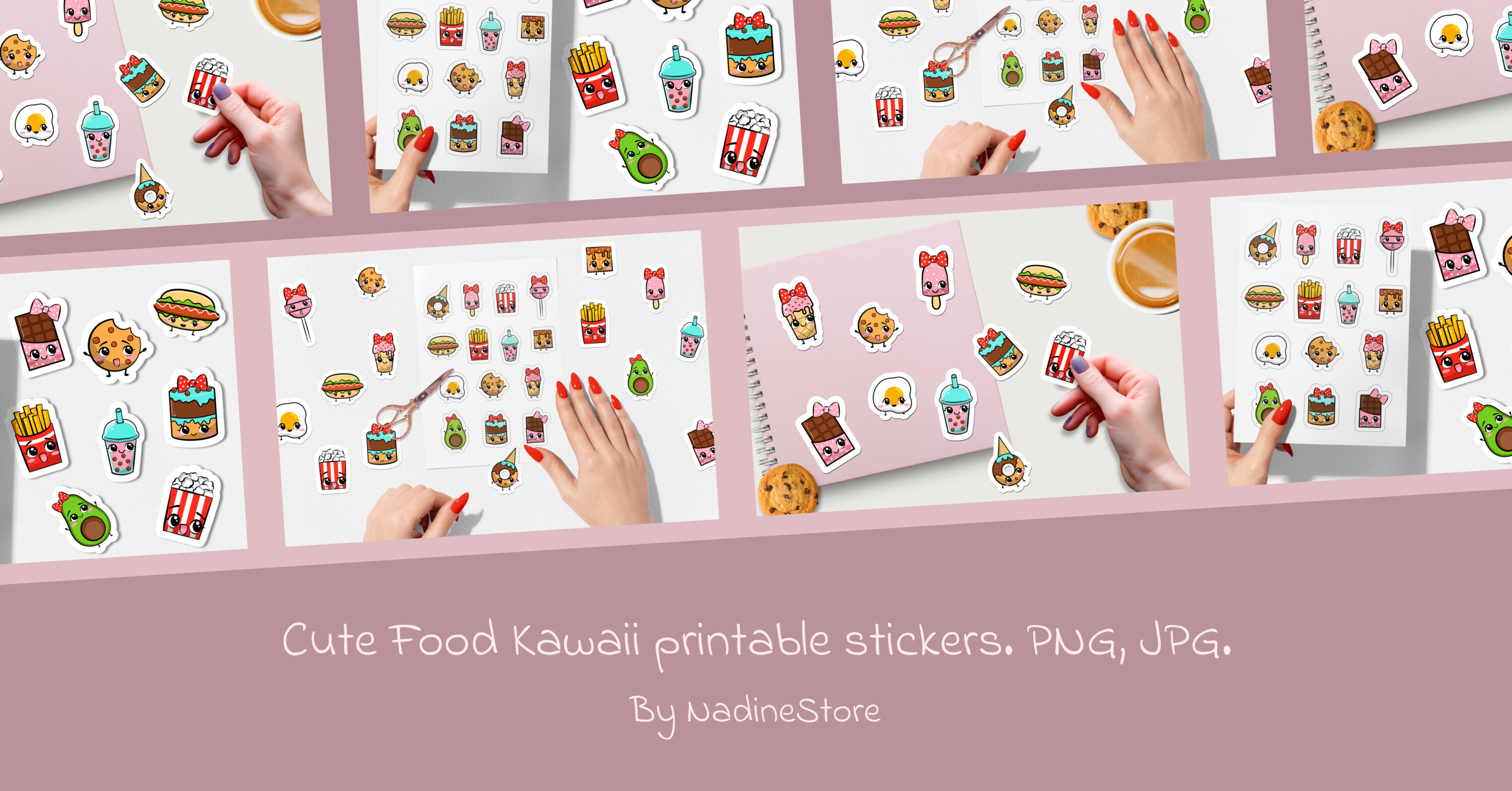 Cute Food Kawaii Printable Stickers. PNG Grafica di NadineStore