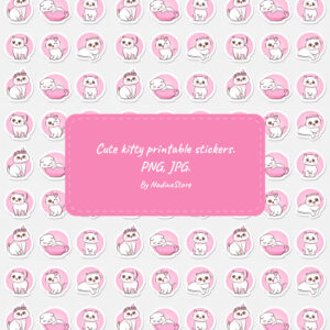 Cute Kitty Printable Stickers. PNG, JPG. – MasterBundles