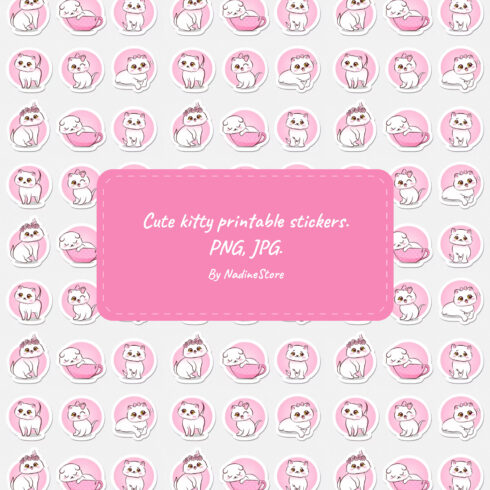 Cute kitty printable stickers preview.
