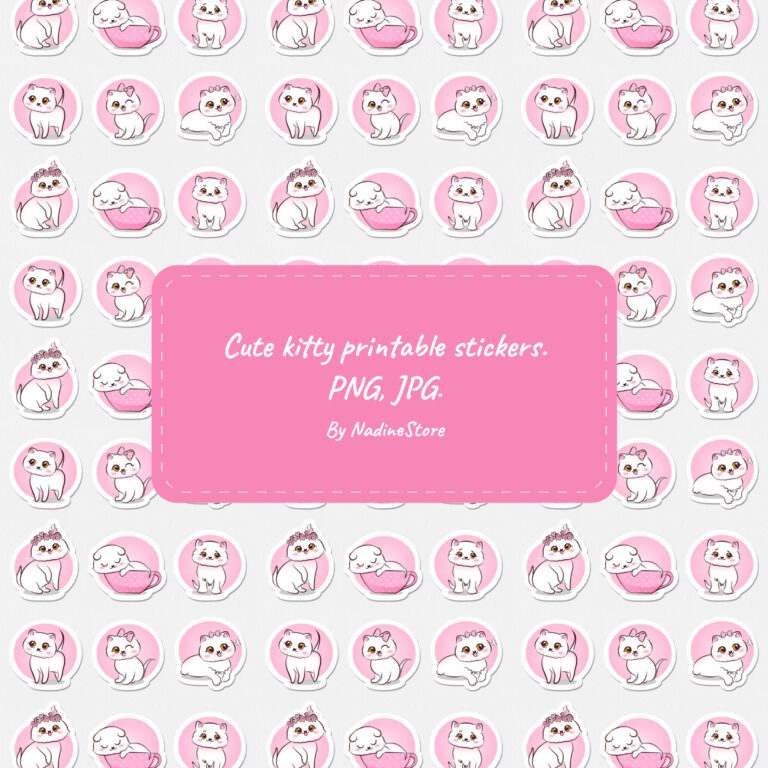 Cute Kitty Printable Stickers. PNG, JPG. – MasterBundles