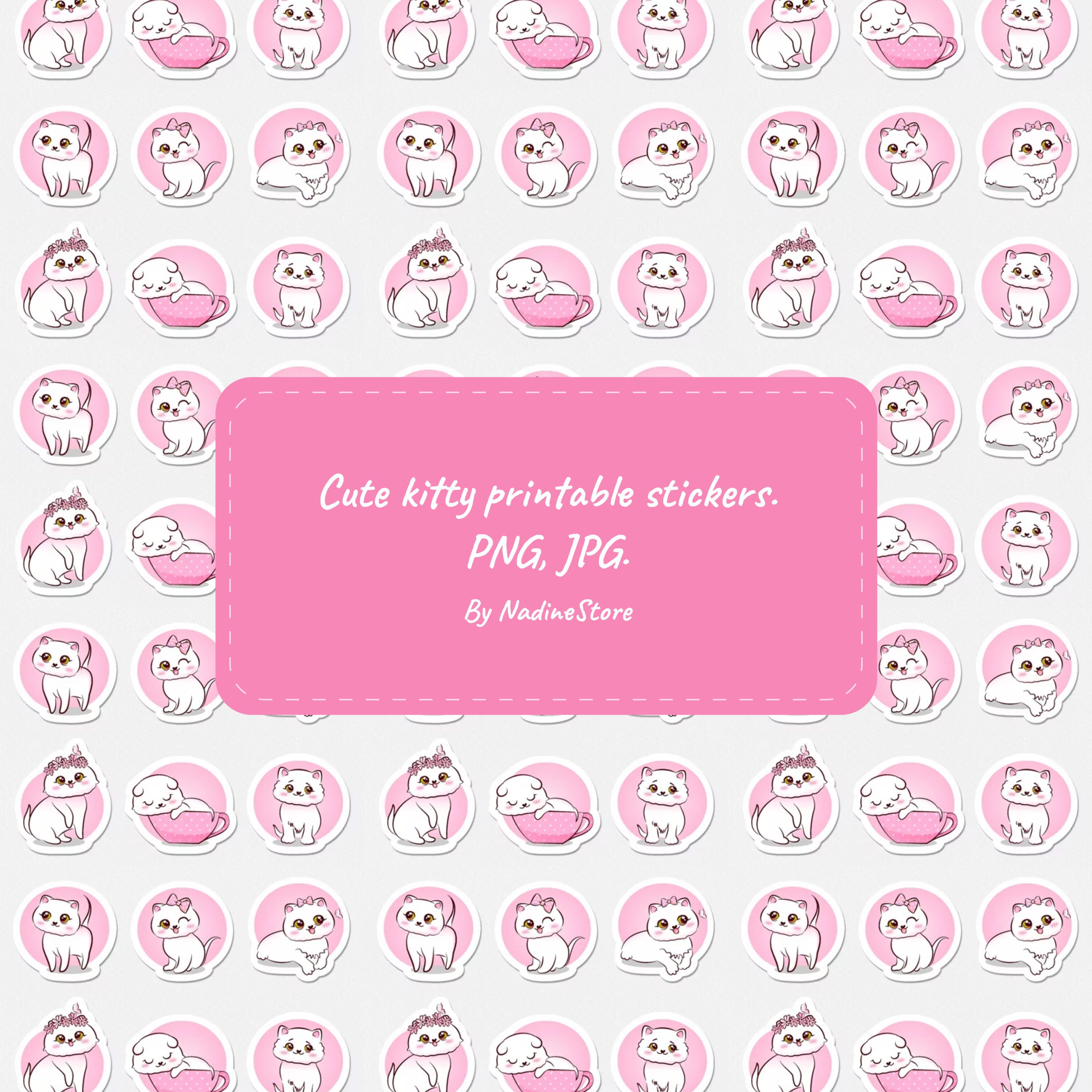 Cute kitty printable stickers preview.