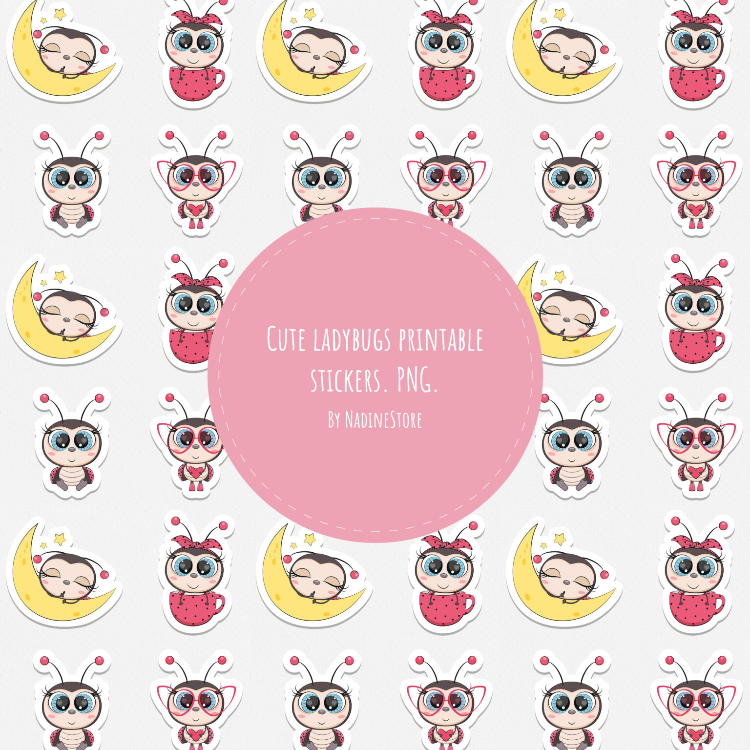 Cute Ladybugs Printable Stickers. PNG. – MasterBundles