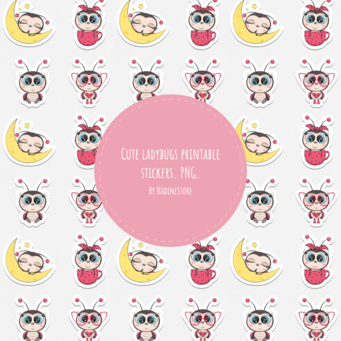 Cute ladybugs printable stickers preview.