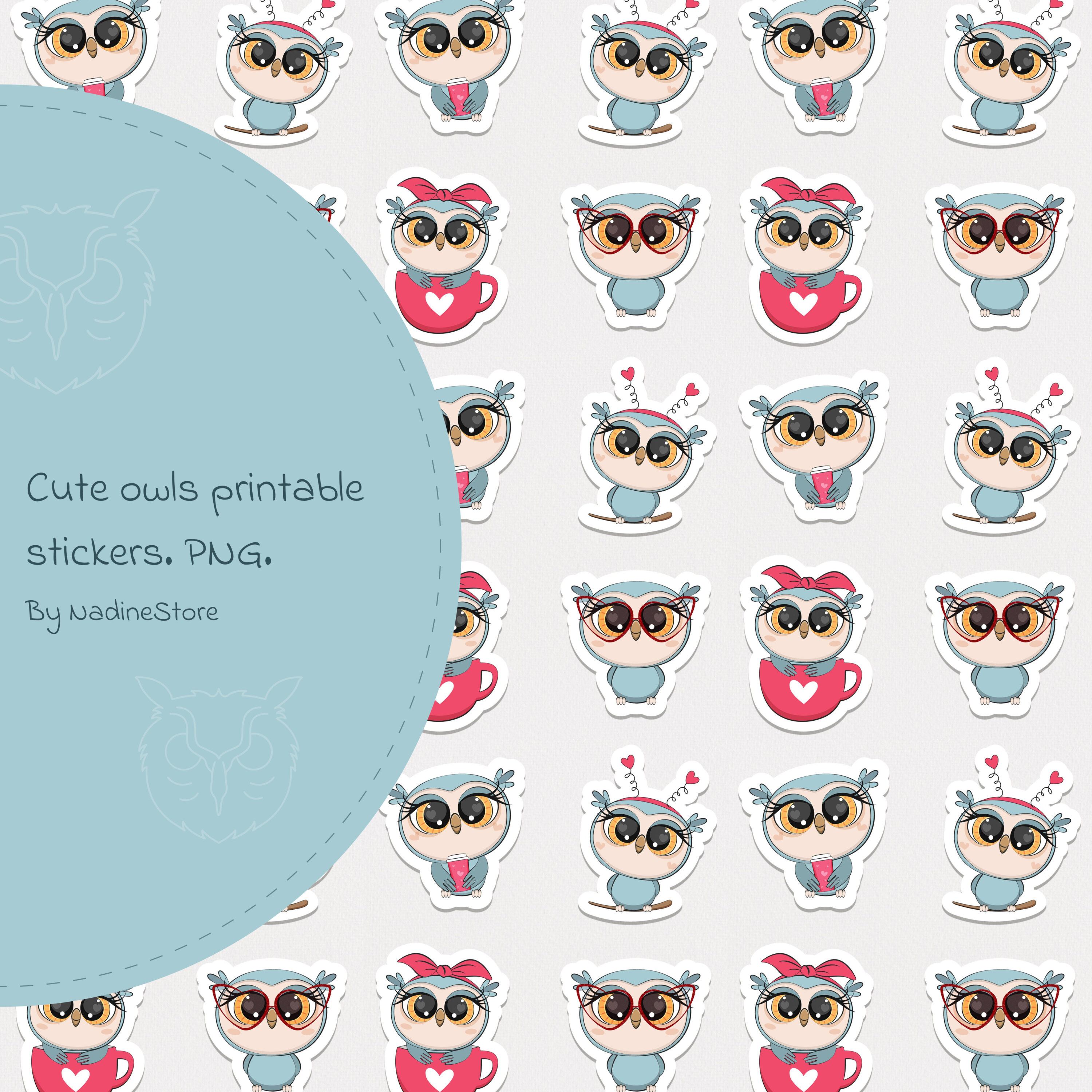 Prints of cute owls printable stickers.