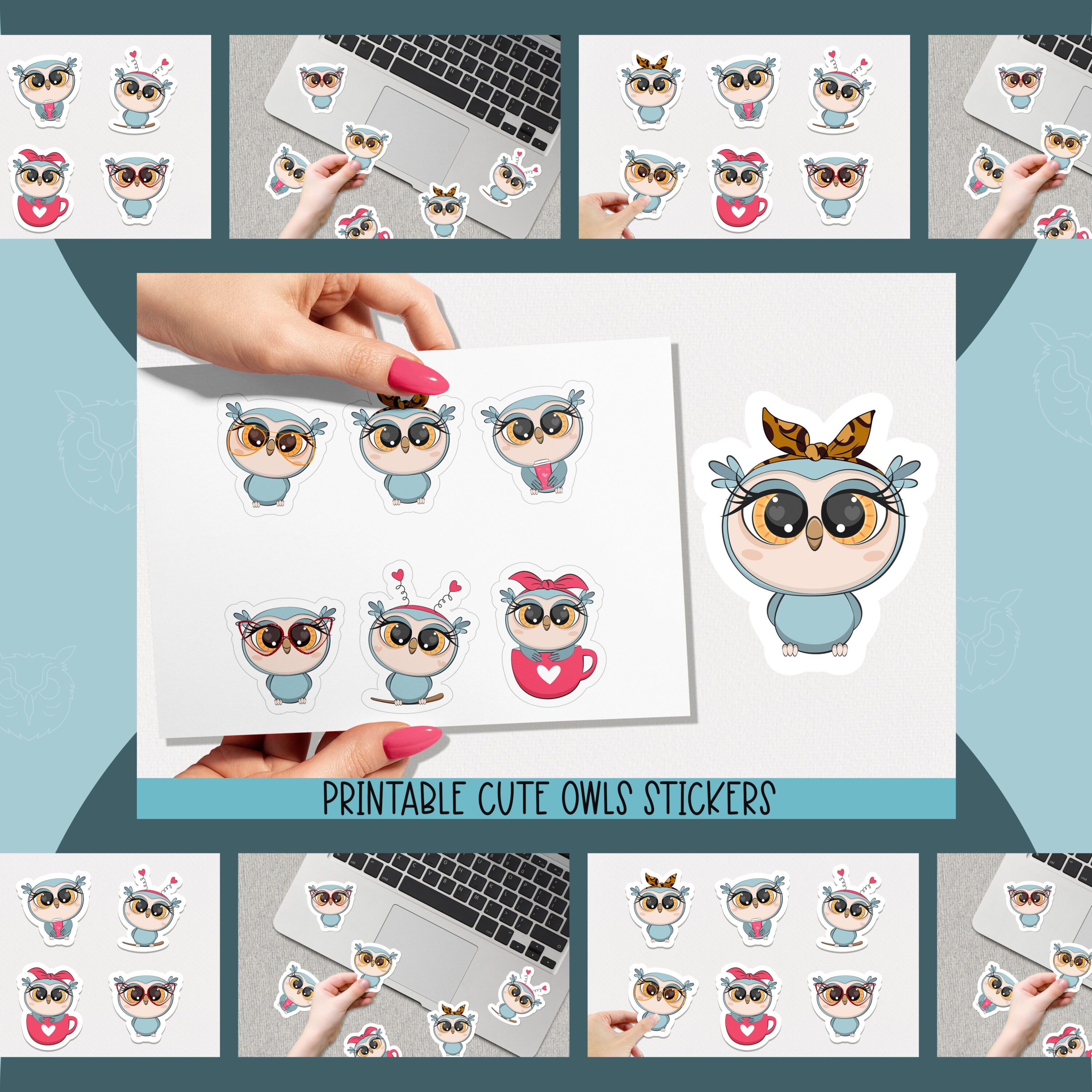 Preview cute owls printable stickers.